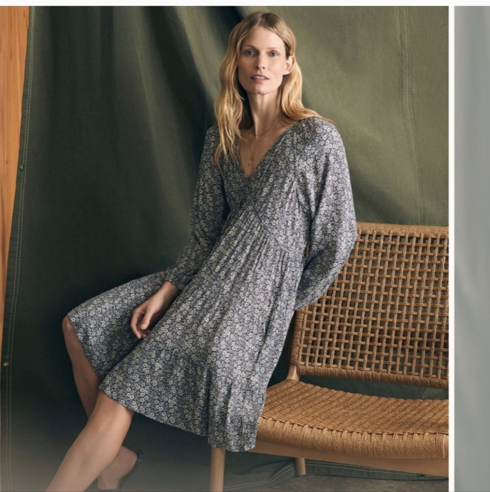 Faherty Sirene floral dress, size XS, navy